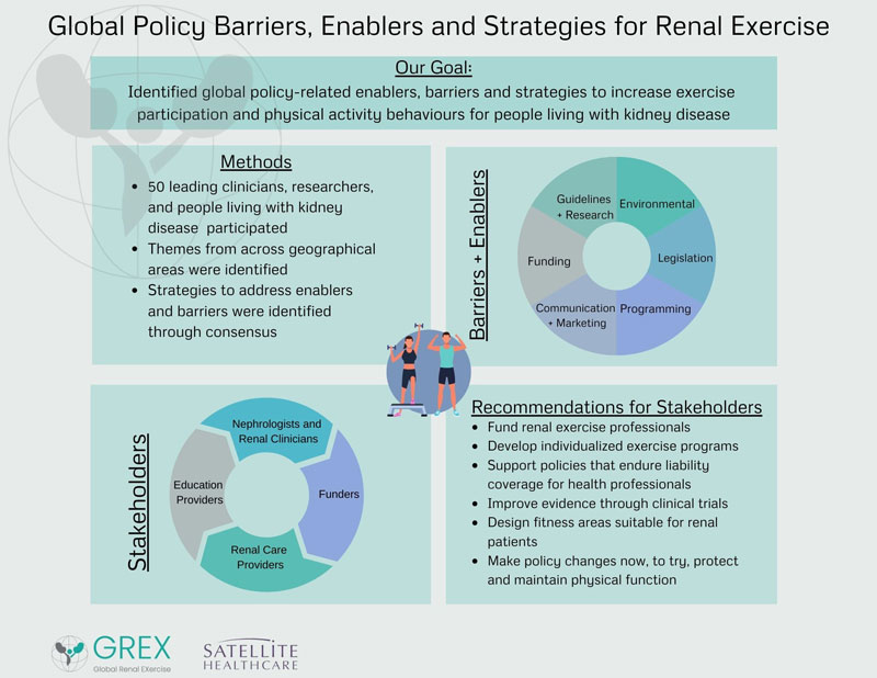 Global Policy Barriers, Enablers and Strategies for Renal Exercise infographic